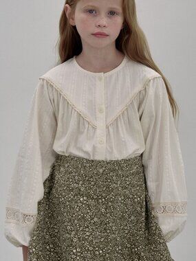 Lace Trimmed 100% Cotton Button-Front Blouse - Sizes 2-7Y